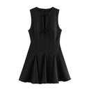 Chic Women's Dress with Knot Accents and Flowing Hem