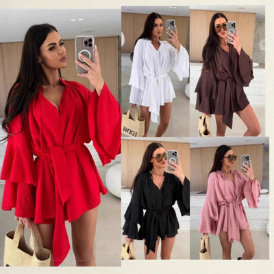 Chic Ruffled Kimono with Waist Belt for Women