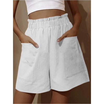 Chic Women's Linen Shorts with Elastic Waist and Side Pockets