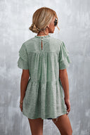 Women's Flowing Dress with Ruffled Details and High Collar