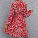 Floral Midi Dress with High Neck and Belt