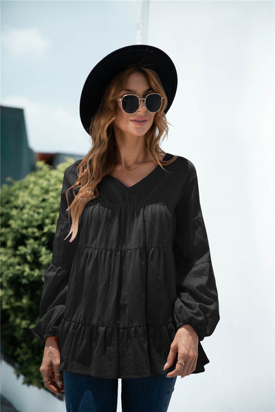Chic Women’s V-Neck Blouse with Ruffled Design
