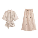 Chic Women's Short Sleeve Blouse with Adjustable Belt and Pocket
