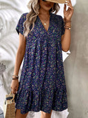 Chic Women's V-Neck Dress with Flared Skirt