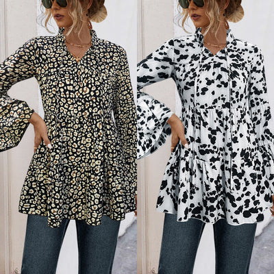 Stylish Women's Blouse with Ruffle and Puffed Sleeves