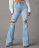 High-Waisted Flared Jeans with Ripped Accents