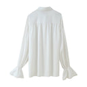 Stylish Blouse with Bow Collar and Ruffle Sleeves