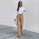 Stylish Women's High-Waist Pants with Elastic Waist and Pockets