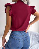 Chic Ruffle Detail Blouse with Bow Accent