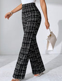 Chic High-Waisted Flared Trousers in Stylish Check Print