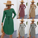Chic Off-Shoulder Dress with Elastic Waist and Long Sleeves