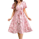 Floral Wrap Dress with Waist Belt for Women
