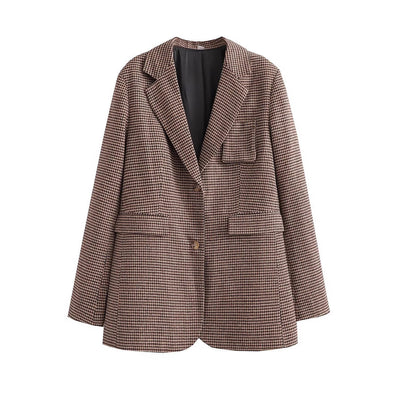 Chic Check Blazer for Women with Stylish Pockets
