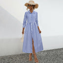 Chic Women's Vertical Striped Shirt Dress with Button Placket