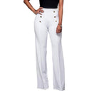Chic High-Waist Women's Pants with Decorative Buttons