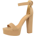 Ladies High-Heeled Platform Sandals with Adjustable Ankle Strap and Sturdy Block Heel by Heidi-Mode