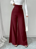 Chic Women's High-Waisted Palazzo Pants with Button Detail