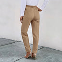 Stylish Women's High-Waist Pants with Elastic Waist and Pockets