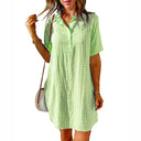 Chic Women's Knee-Length Check Shirt Dress with Button Placket