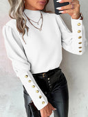 Chic Puff Sleeve Blouse with Button Accents