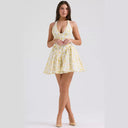 Floral High-Neck Dress with Ruffle Accents