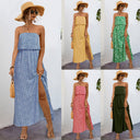 Chic Strapless Women's Maxi Dress with Side Slit