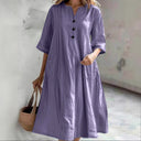 Chic Cotton Dress with Button Placket and Handy Pockets
