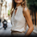 Chic High Collar Women's Sleeveless Blouse