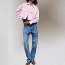 Chic Women's Short Sleeve Blouse with Stylish Patch Pockets