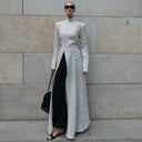 Chic Maxi Dress with Asymmetrical Color and High Neck Design