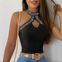 Chic Rhinestone-Embellished Ladies' Bodysuit with Unique Neckline