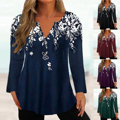 Floral V-Neck Women's Blouse in Stylish Design