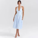 Chic Midi Dress with Deep V-Neck and Flowing Skirt