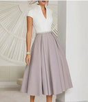 Trendy White Color Block Flared Summer Dress