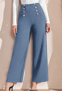 Chic Women's High-Waisted Wide-Leg Pants with Buttons