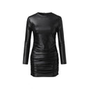 Chic Figure-Hugging Ruffled Faux Leather Dress