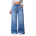 High-Waisted Wide Leg Jeans with Drawstring
