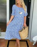 Floral Midi Dress with Elastic Waistband for Women