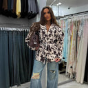 Chic Blazer Jacket with Knot Closure & Animal Print Design
