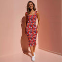 Floral Midi Dress with Ruffle Accents for Women