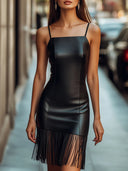 Chic Women's Fringed Dress with Slim Straps