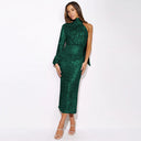Glamorous Asymmetrical Evening Dress with Sequin Detail