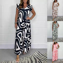 Graphic Pattern Maxi Dress with Ruffles