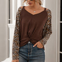 Leopard Sleeve Women's Fashion T-Shirt with Knot