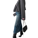 Trendy Women's High Slit Denim Skirt in Vintage Style
