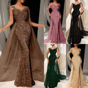 Stylish Evening Dress with Shimmering Lace and Tulle Cape