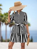 Striped Women's Shirt Dress with Fitted Belt