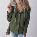 Textured Hooded Blouse for Women with Stylish Button Accents