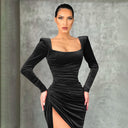 Women's Ruffled Mini Dress with Chic Deep Slit