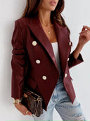 Stylish Women’s Faux Leather Blazer with Double Button Closure